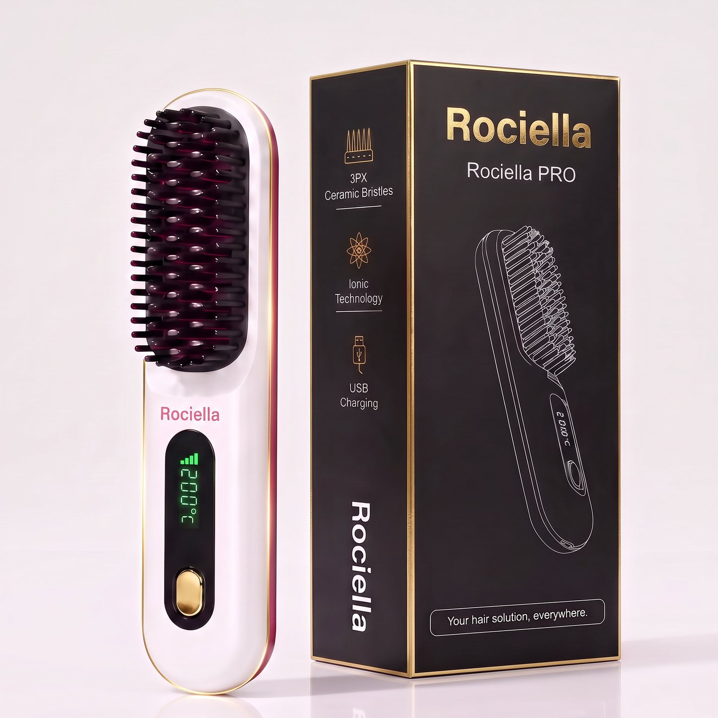 Rociella Cepillo alisador inteligente para cabello corto