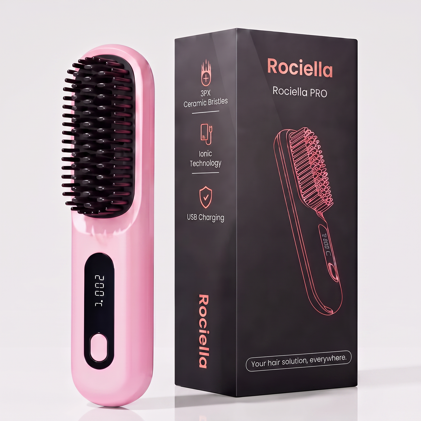 Rociella Cepillo alisador inteligente para cabello corto